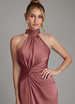 Azazie Gracelynn Robes de demoiselle d'honneur Robe Fourreau en Satin extensible Plissée Améthyste image4