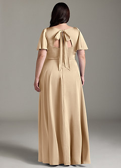 Azazie Kimber Brudtärnklänningar Klänning av A-Line i Stretch Satin Ruched Champagne image8