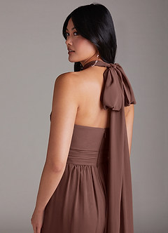 Azazie Lamara Bridesmaid Dresses Espresso Off the Shoulder Chiffon Convertible Jumpsuit image10