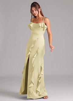 Azazie Malia Final Sale Dusty Blue A-Line Side Slit Stretch Satin Dress image4