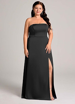 Azazie Wren Vestidos de damas de honor Vestido de Negro de Satén Elástico de Corte en A Convertible con Sin tirantes image4