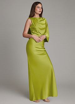 Azazie Darby Bridesmaid Dresses Lemongrass Mermaid Pleated Stretch Satin Dress image5