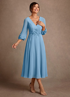 Azazie Ana 신부의 어머니 드레스 A라인 레이스 쉬폰 티 길이 드레스 image2