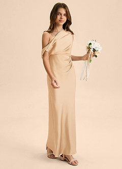 Azazie Emerson Junior Robe Fourreau en Satin extensible Épaule décolletée Or image5