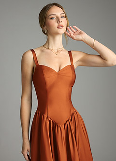 Azazie Evadina Suknie dla druhen Linia A Gorset Satyna elastyczna Do ziemi Sukienka image5