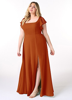 Azazie Bondi Brautjungfernkleider A-Linie Gekräuselt Chiffon Kleid Paprika image9