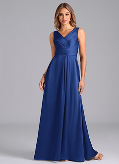 Azazie Karina Bridesmaid Dresses Royal Blue A-Line Pleated Stretch Satin Dress image4