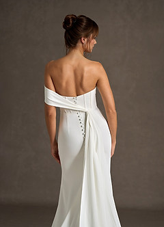 Azazie Grace Wedding Dresses Diamond White Mermaid Off the Shoulder Crepe Back Satin Dress image4