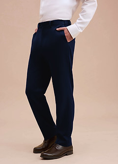 front Ethan Azul Pantalones de vestir de tejido refinado