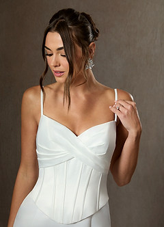 Azazie Carryn Robes de mariée Robe Sirène en Satin Sans bretelle Blanc De Diamant image4