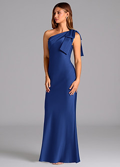 Azazie Yuanna Bridesmaid Dresses Royal Blue Mermaid One Shoulder Stretch Satin Dress image4