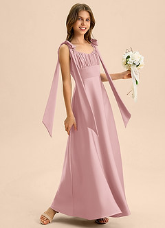 Azazie Halley Junior Abito A-Line in Raso Elasticizzato Fiocco Rosa Polverosa image5