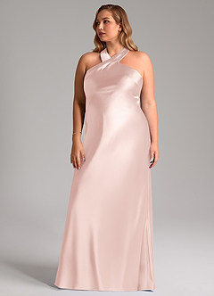 Azazie Doretta Bridesmaid Dresses Blushing Pink Mermaid Bow Metallic Satin Dress image12