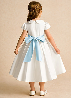 Azazie Deary Flower Girl Dresses Ivory Sky Blue A-Line Bow Cotton Dress image2