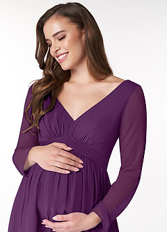 Azazie Teton Maternity Bridesmaid Dresses A-Line Long Sleeve Chiffon Floor-Length Dress image5