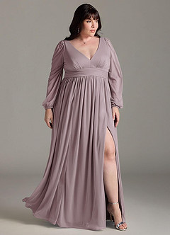Azazie Norah Bridesmaid Dresses Dusk A-Line V-Neck Long Sleeve Chiffon Dress image9