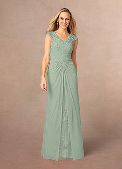 Azazie Jovie Final Sale Dusty Sage A-Line Lace Dress image1