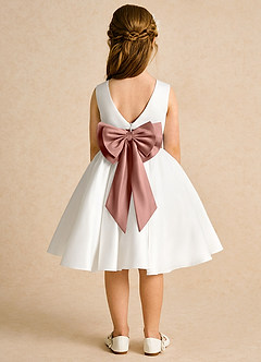 Azazie Sosie Flower Girl Dresses Ivory Cedar Rose A-Line Pleated Matte Satin Dress image1