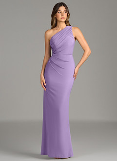 Azazie Akilah Robes de demoiselle d'honneur Robe Sirène en Jersey extensible de qualité supérieure Une épaule Lilas image1