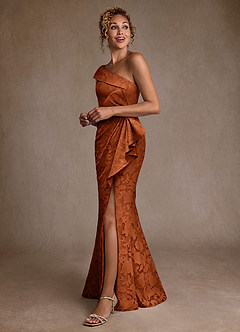 Azazie Hampton Final Sale Burnt Orange Mermaid One Shoulder Floral Burnout Dress image2