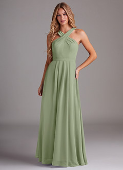 Azazie Dixie Bridesmaid Dresses Pistachio A-Line Halter Pleated Chiffon Dress image1
