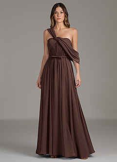 Azazie Nyah Bridesmaid Dresses Ganache A-Line Off the Shoulder Chiffon Dress image1