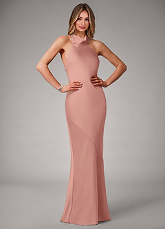 Azazie Velli Robes de demoiselle d'honneur Robe Sirène en Satin extensible Rosette image1