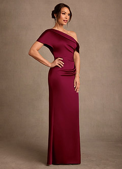 Azazie Rutha Mother of the Bride Dresses Burgundy Sheath One Shoulder Stretch Satin Dress image3