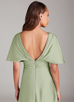 Azazie Pamela Robes de demoiselle d'honneur Robe Trapèze en Satin extensible Plissée Vert Sauge image6