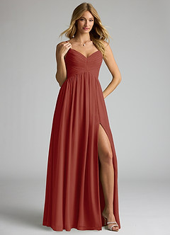 Azazie Alia Bridesmaid Dresses Terracotta A-Line Pleated Chiffon Dress image4