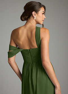 Azazie Kassandra 신부 들러리 드레스 A라인 오프 더 숄더 쉬폰 바닥 길이 드레스 image7