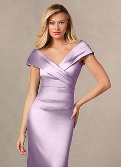 Azazie Ludlow Mother of the Bride Dresses Frosted Lilac Mermaid Pleated Stretch Satin Dress image6
