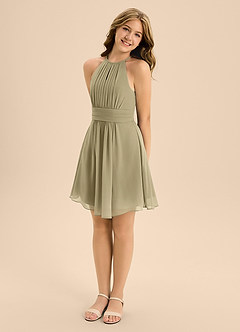 Azazie Bonnie Junior A-Linie Plissee Chiffon Kleid Moosgrün image4