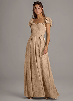Azazie Aricella Brautjungfernkleider A-Linie Korsett Blumen-Burnout Kleid Champagner image3