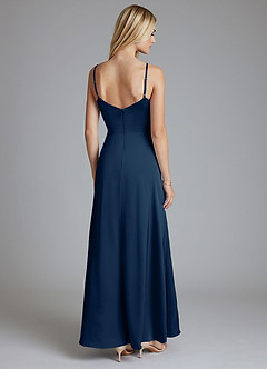 Azazie Azuree Vestidos de damas de honor Vestido de Azul Marino Oscuro de Satén Elástico de Corte en A con Plisado image2