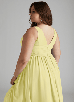 Azazie Yetta Brautjungfernkleider für Schwangere A-Linie V-Hals Versammelt Chiffon Bodenlänge Kleid image12