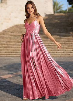 Luna Mirage Rose Quartz A-line Metallic Prom Dress image4