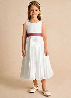 Azazie Margot Abiti da Ragazza di Fiori Abito A-Line in Chiffon Plissettato Avorio Merlot image6