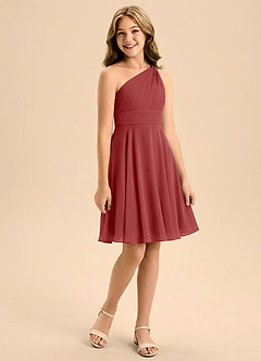 Azazie Charlize Junior Vestido de Óxido de Gasa de Corte en A con Plisado image3