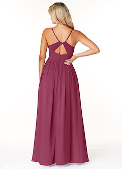 Azazie Dominic Bridesmaid Dresses Mulberry A-Line V-Neck Pleated Chiffon Dress image2