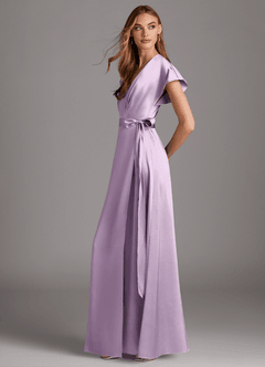 Azazie Nico At-home Try On Dresses Agave A-Line V-Neck Stretch Satin Dress image2
