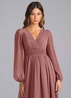 Azazie Palerma Bridesmaid Dresses Desert Rose A-Line Long Sleeve Chiffon Dress image6