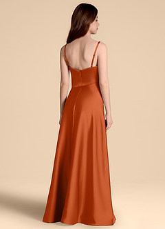 Azazie Prisha Junior Robe Trapèze en Satin extensible Plissée Orange Brûlée image2