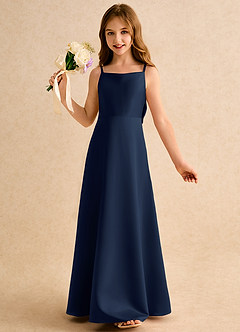 Azazie Joella Girls Formal Flower Girl Dresses Dark Navy A-Line Pleated Matte Satin Dress image3