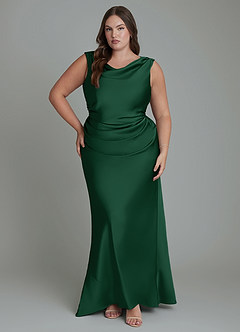 Azazie Kieryn Robes de demoiselle d'honneur Robe Sirène en Satin extensible Plissé Vert Foncé image7
