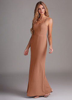 Azazie Denice Bridesmaid Dresses Bronzer Sheath Pleated Chiffon Dress image3