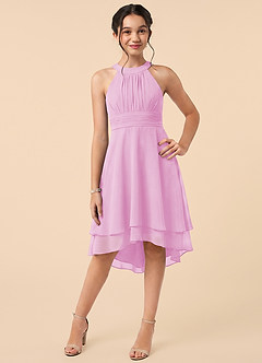 Azazie Linna Junior Candy Pink A-Line Pleated Chiffon Dress image1