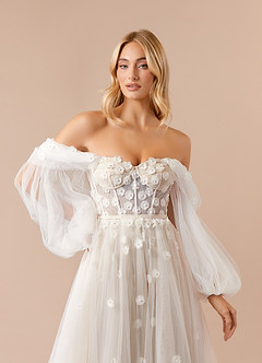 Azazie Airellie Hochzeitskleider A-Linie Schulterfrei Tüll Kleid Diamantweiß Nude image6