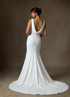 Azazie Maxine Wedding Dresses Diamond White Sheath Crepe Back Satin Dress image2
