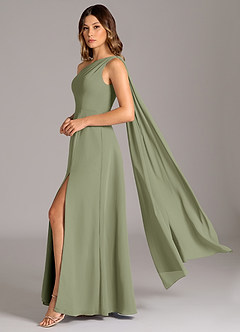 Azazie Tella Bridesmaid Dresses Pistachio A-Line One Shoulder Chiffon Dress image1